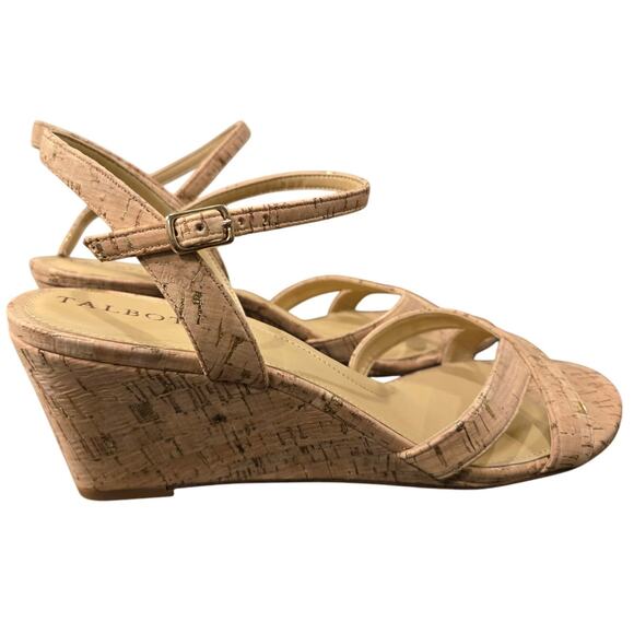 Talbots Royce Cork Wedge Sandals Memory Foam Beige Gold MSRP $150 Size 10.5 - Picture 2 of 9